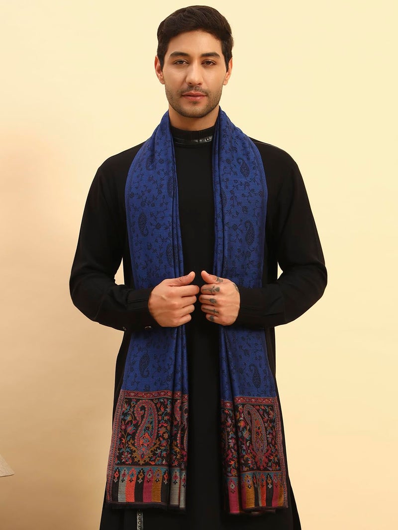 Pashmoda Men Gulpari Kaani Stole, Authentic Kashmiri Luxury Pashmina Style Shawl, Stole, Small Size Gents Lohi, (Size 28x80 Inches,Navyblue Color) MAVST06 - Image 4