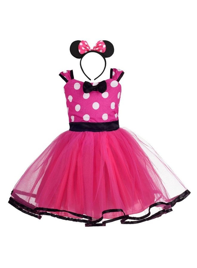 Dressy Daisy Toddler Girl Polka Dots Fancy Dress Up Costume Birthday Party Tulle Dresses with Headband Size 3T to 4T Hot Pink 203 - Image 1