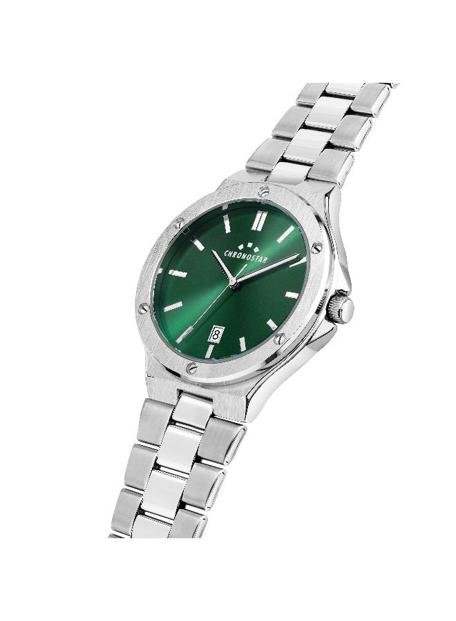 Chronostar Men's Green Round Analog Dial with Silver Stainless Steel Band Watch - 42mm - R3753328004 - Image 2