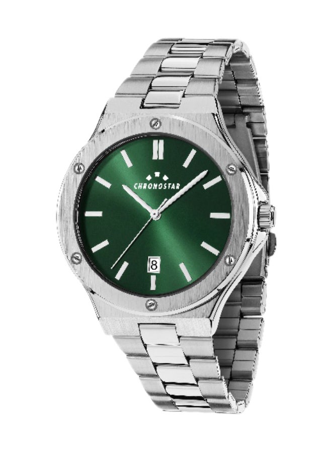 Chronostar Men's Green Round Analog Dial with Silver Stainless Steel Band Watch - 42mm - R3753328004 - Image 1
