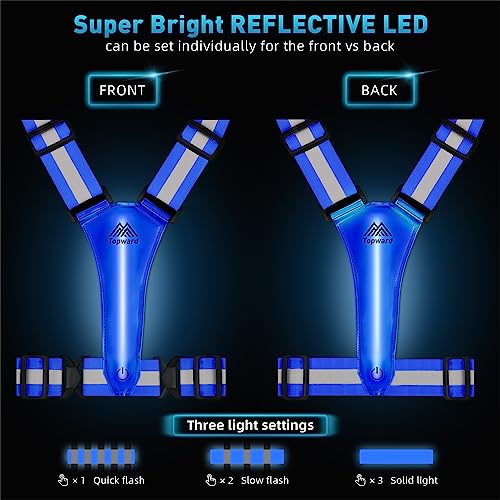 Topward LED Reflective Vest Safety Gear, Light Up Vest for Night Walking Cycling, High Visibility Running Vest with Reflective Strips, USB Rechargeable with Adjustable Waist/Shoulder - Image 3