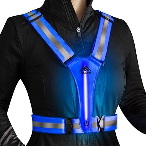 Topward LED Reflective Vest Safety Gear, Light Up Vest for Night Walking Cycling, High Visibility Running Vest with Reflective Strips, USB Rechargeable with Adjustable Waist/Shoulder - Image 1