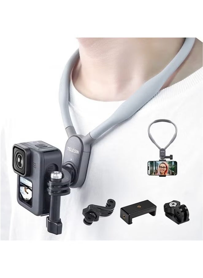 TELESIN Magnetic POV Neck Selfie Holder with Phone Clip Vertical Mount Kit, Hand Free Video Vlog Necklace Lanyard Body Strap Attachment  - Image 1