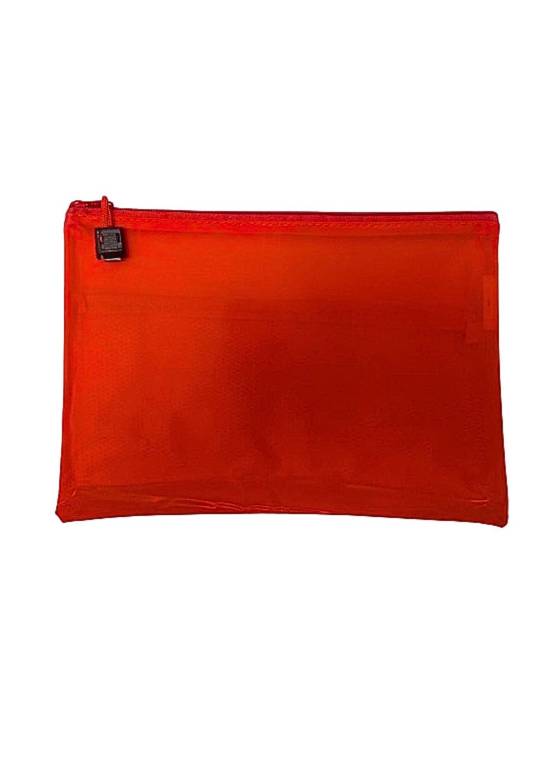 Libra A5 Zipper File Bags, Zippered Waterproof  Pouch Plastic Zip Document  RED - Image 1