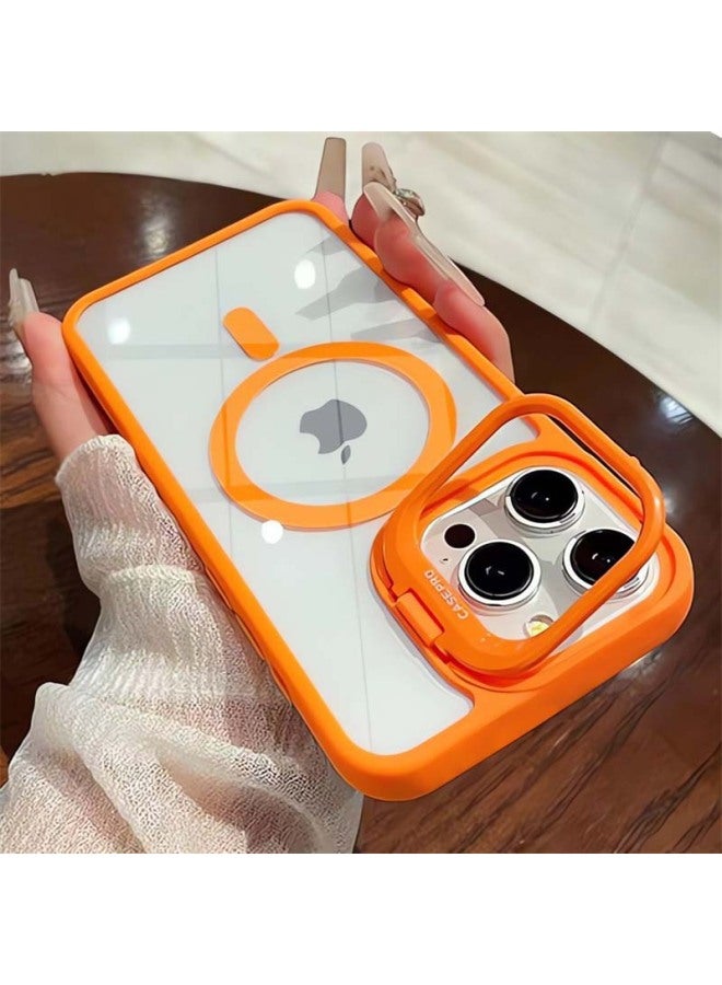 Suitable For Apple 15promax Magnetic Transparent Mobile Phone Case Iphone14 Hidden Lens Bracket 13 All-inclusive 12 Sets-Color:Orange-Applicable Model:iPhone 14 Plus