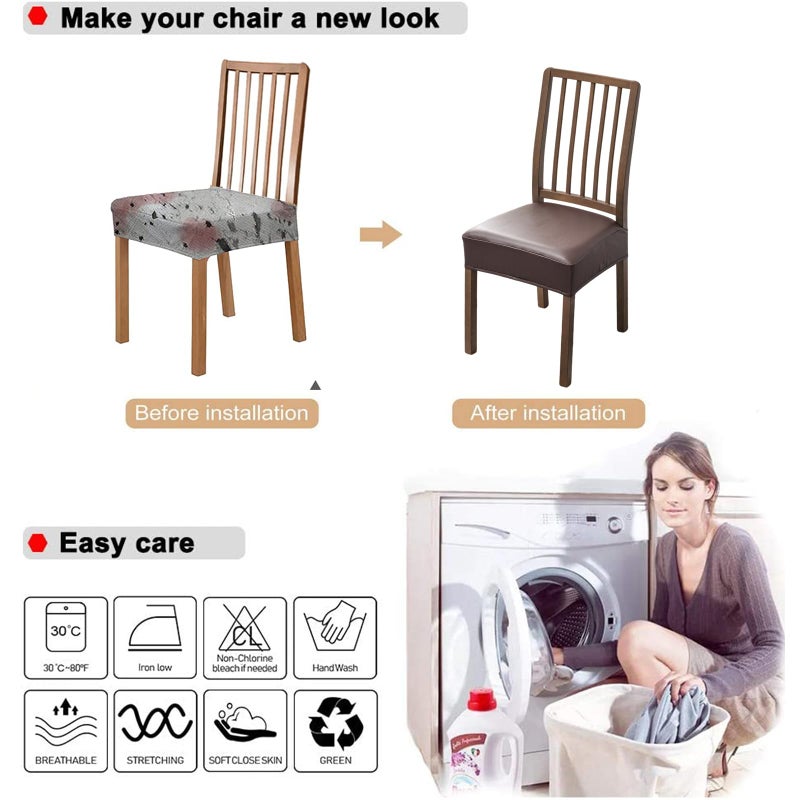 NILUOH Waterproof Seat Covers for Dining Room Chairs Set of 4, Pu Leather Chair Seat Slipcovers Dining Chair Cover Removable Washable Chair Protctor Cover, Rear Covers (PU-Coffee) - Image 5