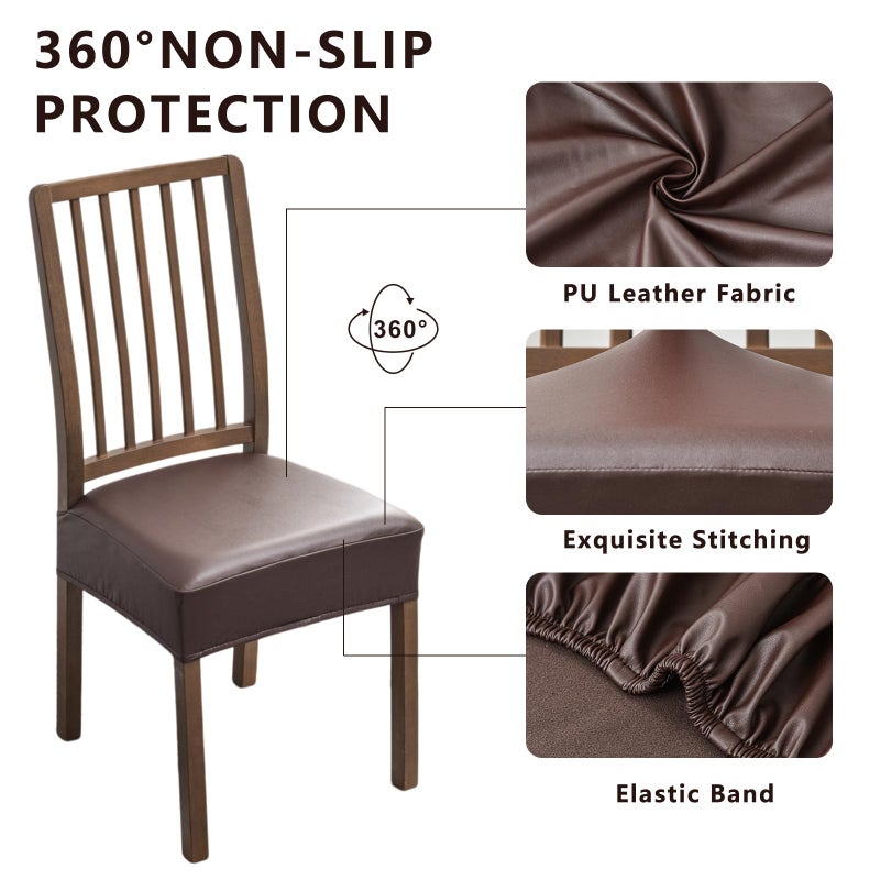 NILUOH Waterproof Seat Covers for Dining Room Chairs Set of 4, Pu Leather Chair Seat Slipcovers Dining Chair Cover Removable Washable Chair Protctor Cover, Rear Covers (PU-Coffee) - Image 2