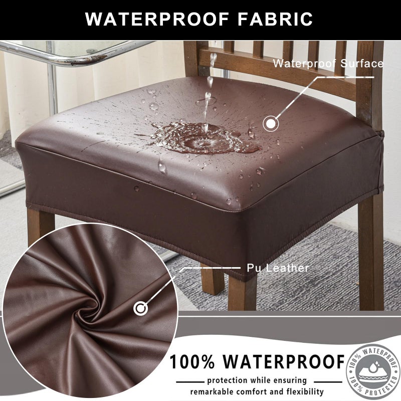 NILUOH Waterproof Seat Covers for Dining Room Chairs Set of 4, Pu Leather Chair Seat Slipcovers Dining Chair Cover Removable Washable Chair Protctor Cover, Rear Covers (PU-Coffee) - Image 3