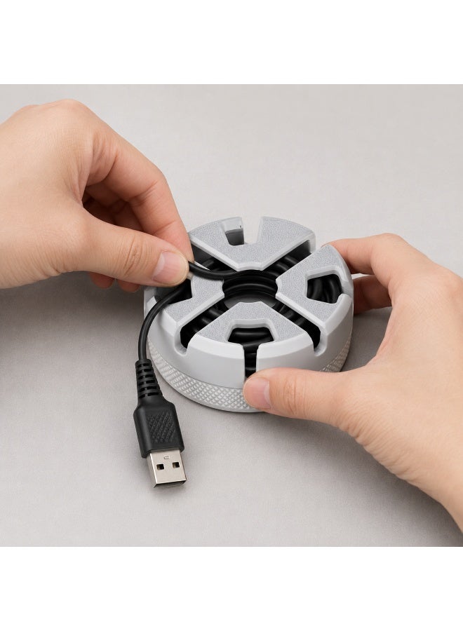 NAYATOPIA Compact USB Cable Organizer and Cable Winder, Portable Desktop Cord Storage, White and Grey, 7.1 x 7.1 x 2.9 cm - Image 2