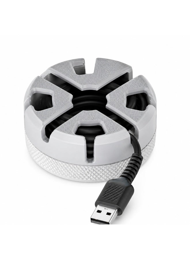 NAYATOPIA Compact USB Cable Organizer and Cable Winder, Portable Desktop Cord Storage, White and Grey, 7.1 x 7.1 x 2.9 cm - Image 1