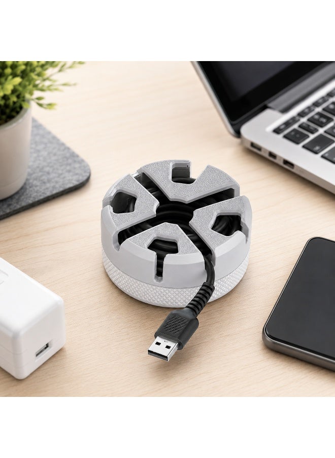 NAYATOPIA Compact USB Cable Organizer and Cable Winder, Portable Desktop Cord Storage, White and Grey, 7.1 x 7.1 x 2.9 cm - Image 5
