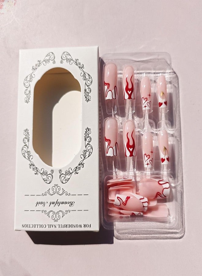 FDSQHSA 24 Pcs French Tip Press on Nails Medium Square Valentines Fake Nails Heart False Nails Red Lips Artificial Nails Glue on Nails Valentine's Day Acrylic Nails for Women Girl Nail Decoration - Image 5