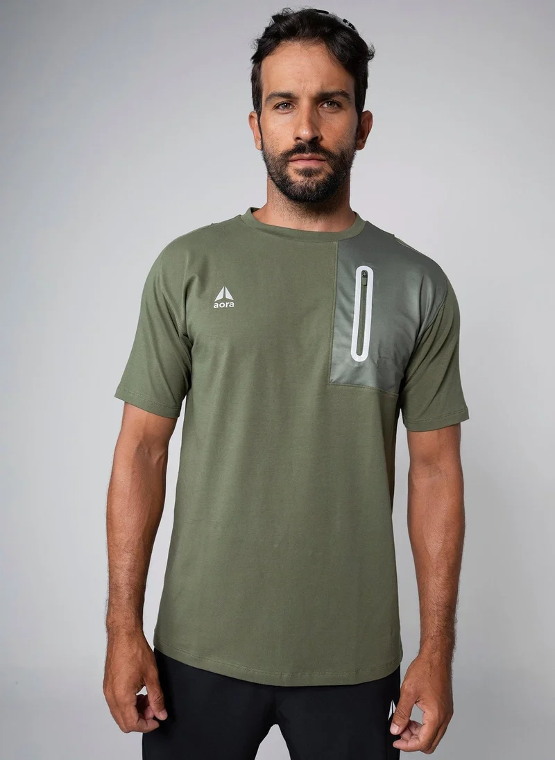 Aora Men’s Utility T-Shirt – Durable Lightweight Tee with Hidden Storage for Training, Travel & Daily Commute (Olive)