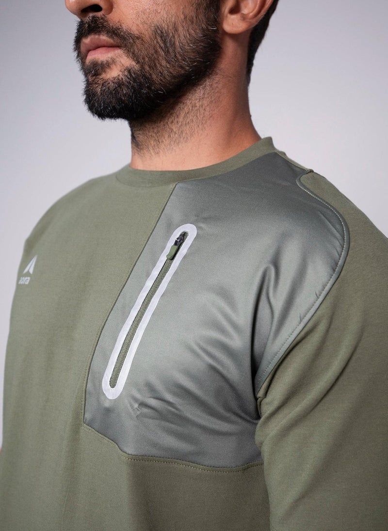 Aora Men’s Utility T-Shirt – Durable Lightweight Tee with Hidden Storage for Training, Travel & Daily Commute (Olive) - Image 2