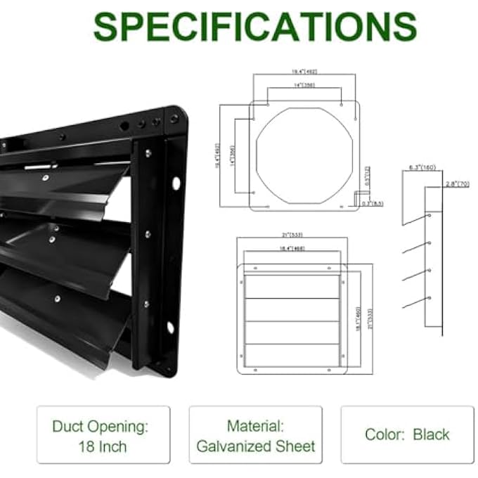18" Galvanized Sheet Automatic Exhaust Louver Vent (Fan Blades And Motor Not Included) For Residential Attics, Workshops, Barns, Greenhouses - Image 3