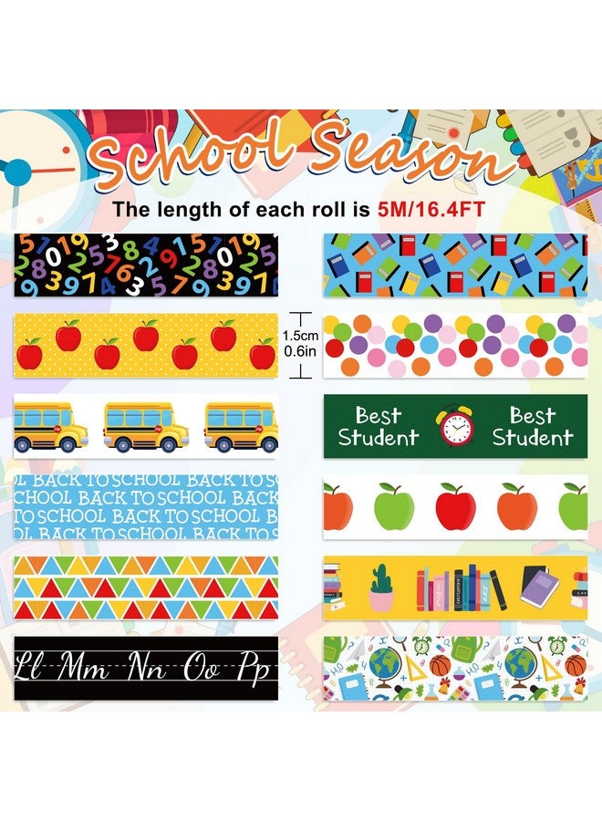 Whaline 12 Rolls Back To School Washi Tape First Day Of School Colorful Washi Masking Tape Apple Book School Bus Decorative Paper Adhesive Stickers For Scrapbook Gift Wrapping Diy Art Crafts 16.4Ft - Image 2