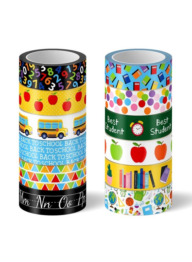 Whaline 12 Rolls Back To School Washi Tape First Day Of School Colorful Washi Masking Tape Apple Book School Bus Decorative Paper Adhesive Stickers For Scrapbook Gift Wrapping Diy Art Crafts 16.4Ft - Image 1
