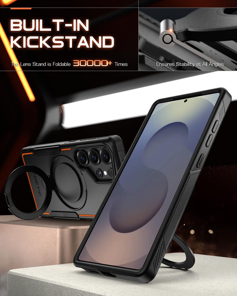 Poetic Neon MagPro Case for Samsung Galaxy S25 Ultra 5G, [Magnetic Ring Kickstand] Double Layer Rugged Slim Shockproof Protective Case, Black/Orange - Image 4