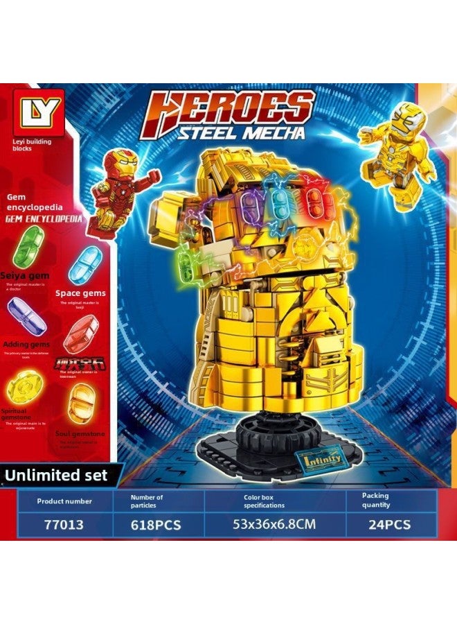 Leyi 76026 Building Blocks Hero Avengers Steel Series Hulk Destroyer Children's Educational Assembled Toys-Color:77013 Infinity Gloves  - Image 1