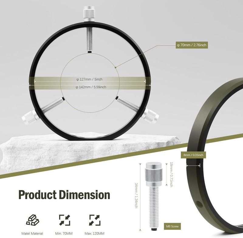 Astromania Adjustable Guiding Scope Rings 127 mm Inside Diameter (Pair) - for Telescope Tube Diameter or Finders 70 to 120mm - Image 2