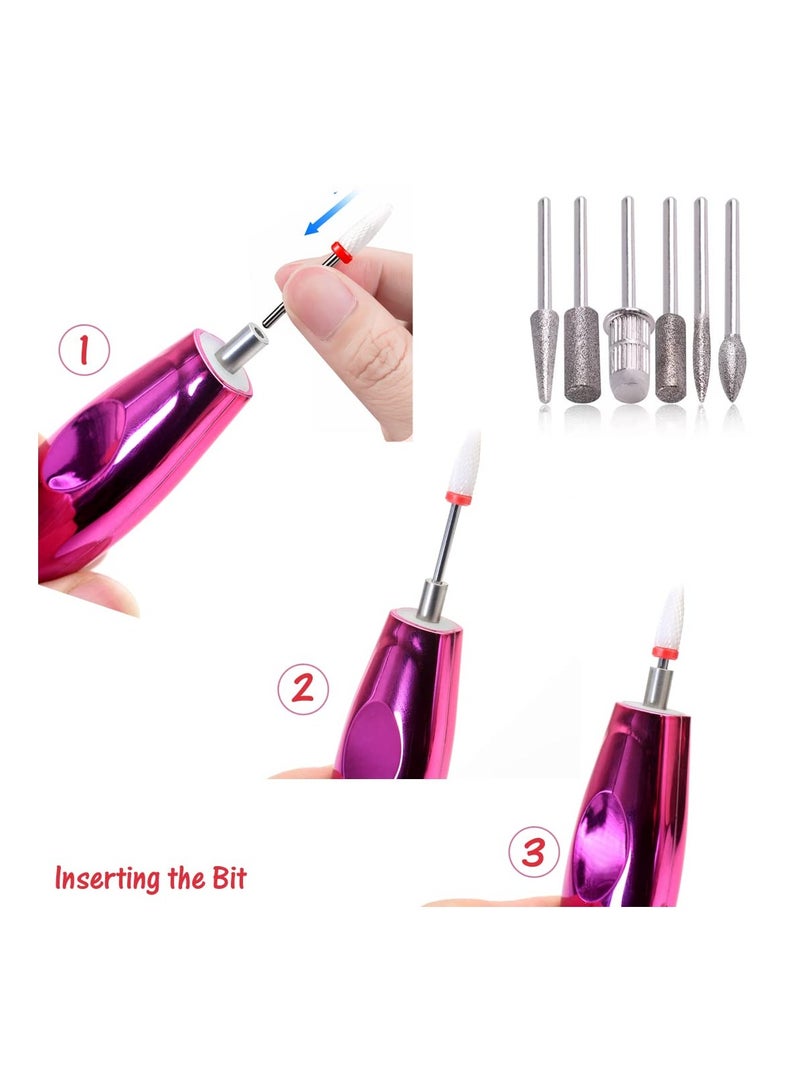 SYOSI Electric Cordless Nail Drill Nail File Electric Acrylic Nail Kit Manicure Pedicure Set Rechargeable Nail Care Grinder Tool for Women and Girls,Efile Set with Nail Drill Bits Sanding Bands Dust Brush - Image 2