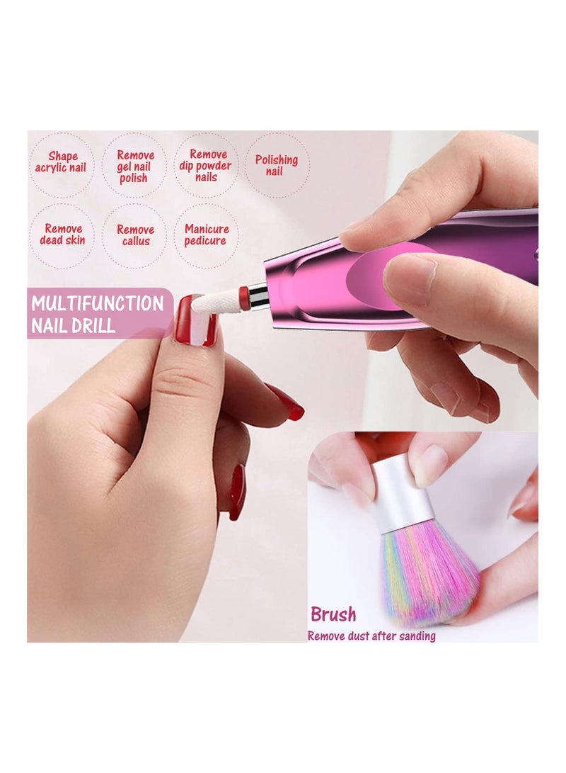 SYOSI Electric Cordless Nail Drill Nail File Electric Acrylic Nail Kit Manicure Pedicure Set Rechargeable Nail Care Grinder Tool for Women and Girls,Efile Set with Nail Drill Bits Sanding Bands Dust Brush - Image 3