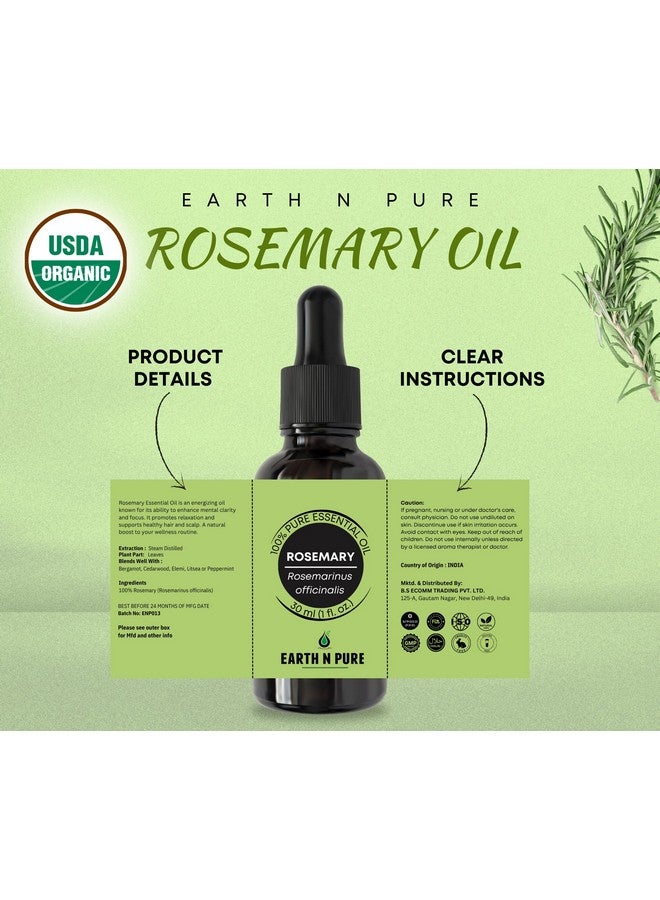 Earth N Pure Earth N Pure Rosemary Essential Oil for Hair Growth, Natural & Therapeutic Grade with Glass Dropper - 50 ml - Image 2