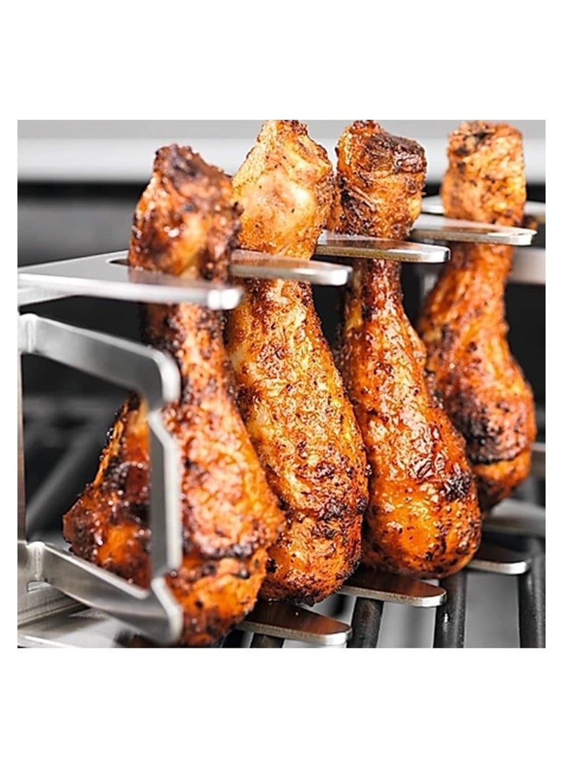 BBQ Grill Rack, Chicken Leg and Wing Rack for Grill Smoker Oven, Multifunctional Chicken BBQ Grill Rack for Smoking Grilling Rib Rack,Picnic Camping Baking Cooking BBQ Tools - Image 2