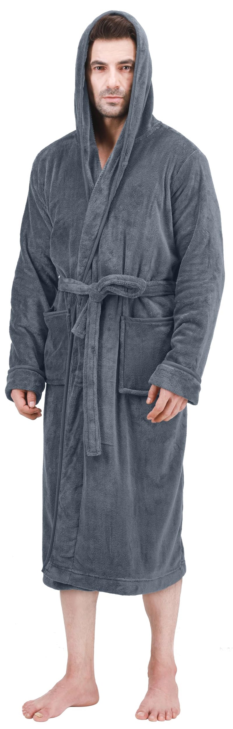 NY Threads Mens Robe with Hood, Luxury Plush Fleece Hooded Mens Bathrobe, Spa Bath Robe for Men, Large/X-Large, Grey - Image 2