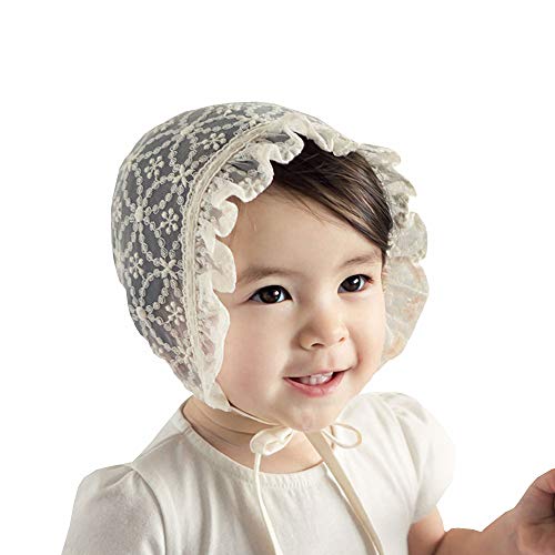 XYX Baby Girl Toddlers Breathable Lacy Bonnet Eyelet Cotton Adjustable Sun Protection Hat - Image 1