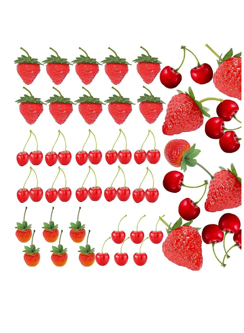Captaintech 32Pcs Artificial Strawberries Fake Fruit Fake Strawberries Fake Cherries,Simulation Fake Strawberry Realistic Plastic Fruit Artificial Fake Cherries Strawberry Decor for Wedding,Photography Prop - Image 1