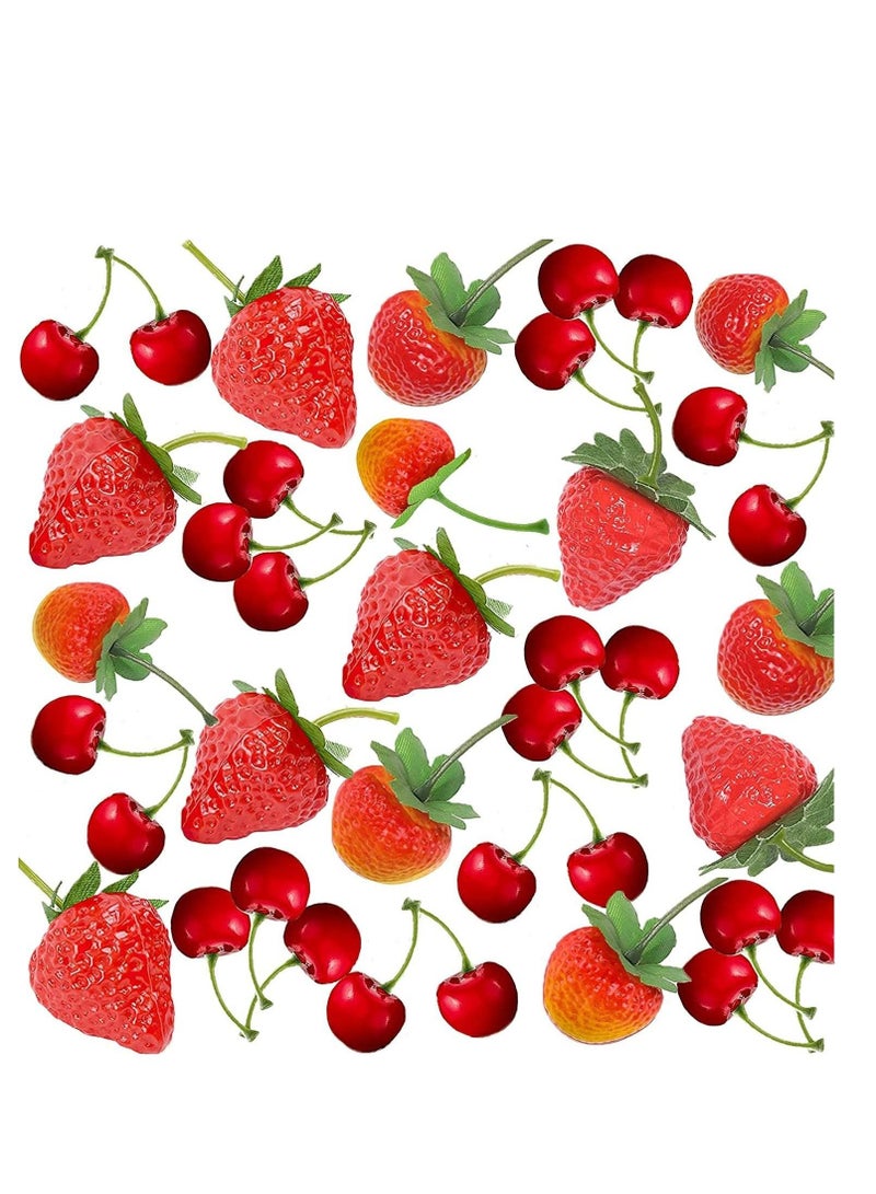 Captaintech 32Pcs Artificial Strawberries Fake Fruit Fake Strawberries Fake Cherries,Simulation Fake Strawberry Realistic Plastic Fruit Artificial Fake Cherries Strawberry Decor for Wedding,Photography Prop - Image 5