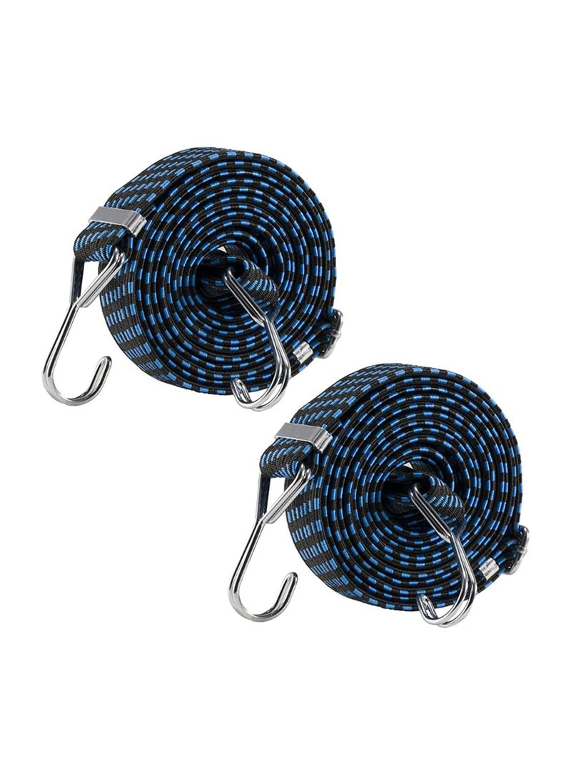 Y&D Bungee Cords Adjustable Flat Heavy Duty Outdoor Straps with Metal Buckle Hooks Elastic Rope for Hand Carts Cargo Luggage Rack Camping 120 inch 2 Pack Blue - Image 1