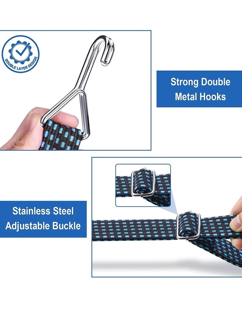 Y&D Bungee Cords Adjustable Flat Heavy Duty Outdoor Straps with Metal Buckle Hooks Elastic Rope for Hand Carts Cargo Luggage Rack Camping 120 inch 2 Pack Blue - Image 4