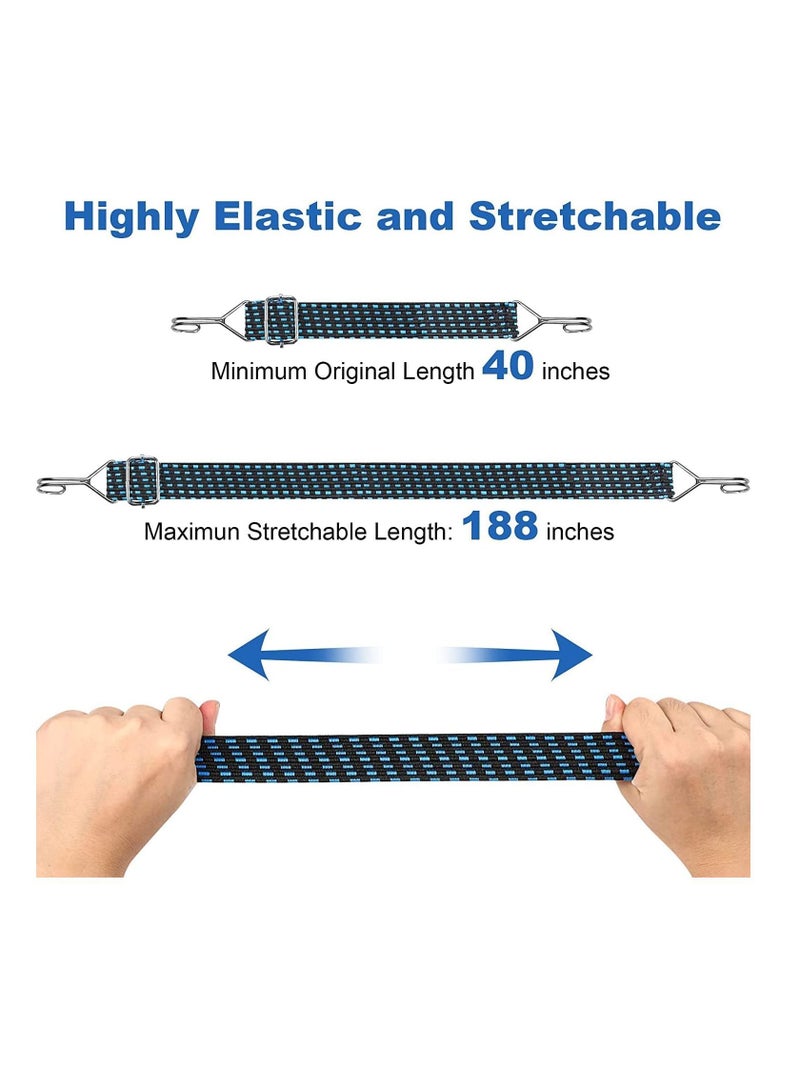Y&D Bungee Cords Adjustable Flat Heavy Duty Outdoor Straps with Metal Buckle Hooks Elastic Rope for Hand Carts Cargo Luggage Rack Camping 120 inch 2 Pack Blue - Image 3
