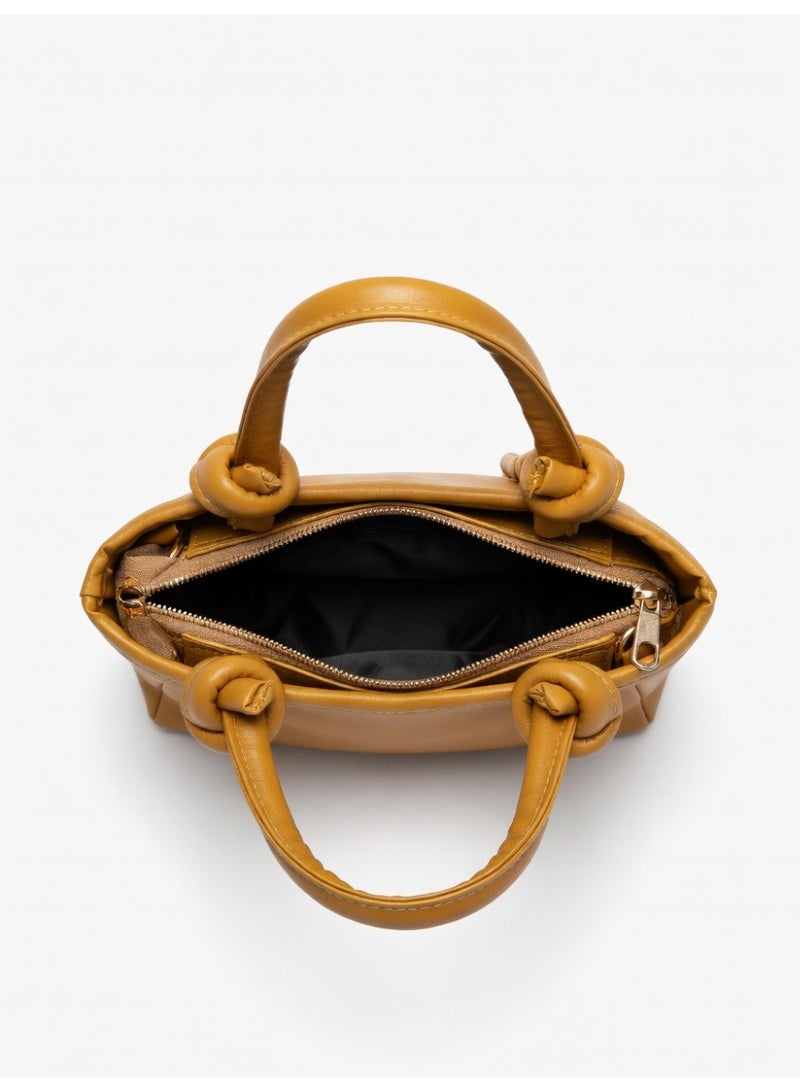 Elegant Knot Handle Shoulder Bag with Tassel & Gold Hardware-Mustard - Image 3