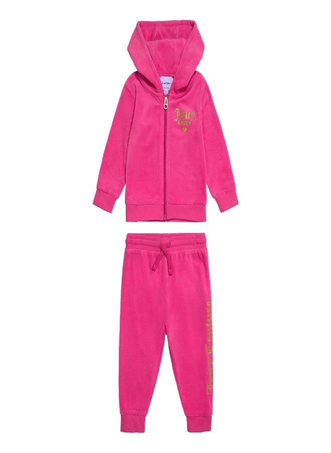 Juicy Couture - Juicy Couture Toddler Zip Through Branded Hoodie and Joggers Set Pink Yarrow - Image 1