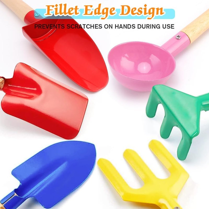 6 Piece Kids Gardening Tools, Children Beach Sand Toys, Made of Metal with Sturdy Wooden Handle, Safe Beach Gardening Set, Spoon, Fork, Rake & Shovel, Gifts for Kids - Image 4