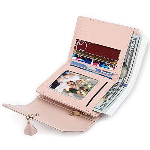 UTO محفظة صغيرة RFID للنساء والفتيات، محفظة جلدية نباتية مع قلادة ورقة، حامل بطاقات، منظم، حقيبة نقود بسحاب - Image 4