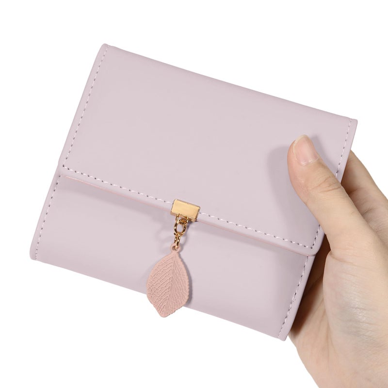 UTO محفظة صغيرة RFID للنساء والفتيات، محفظة جلدية نباتية مع قلادة ورقة، حامل بطاقات، منظم، حقيبة نقود بسحاب - Image 3