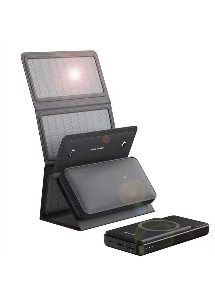 GREEN LION SolarMax Power Bank 10000mAh with PD (Power Delivery) 20W / Fast Charge Powerbank / MagSafe Compatible / 9W Solar Panel / Strong Magnetism - Black - Image 1
