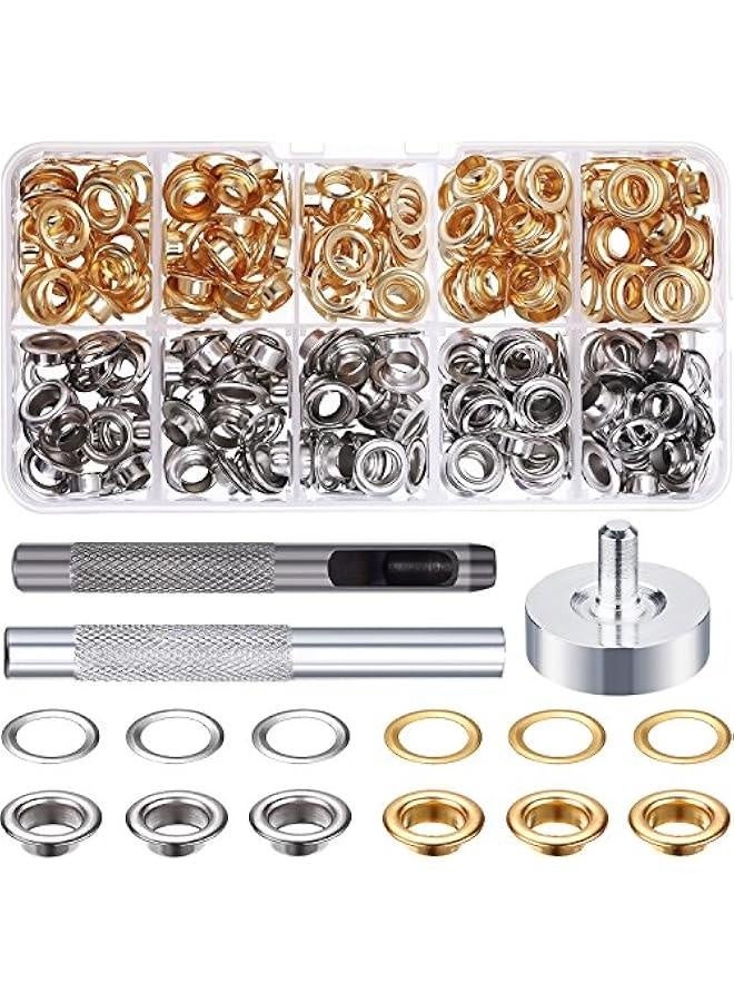 Grommet Kit 200 Sets Grommets Eyelets with 3 Pieces Install Tool Kit, 2 Colors (1/4 Inch Inside Diameter) - Image 1