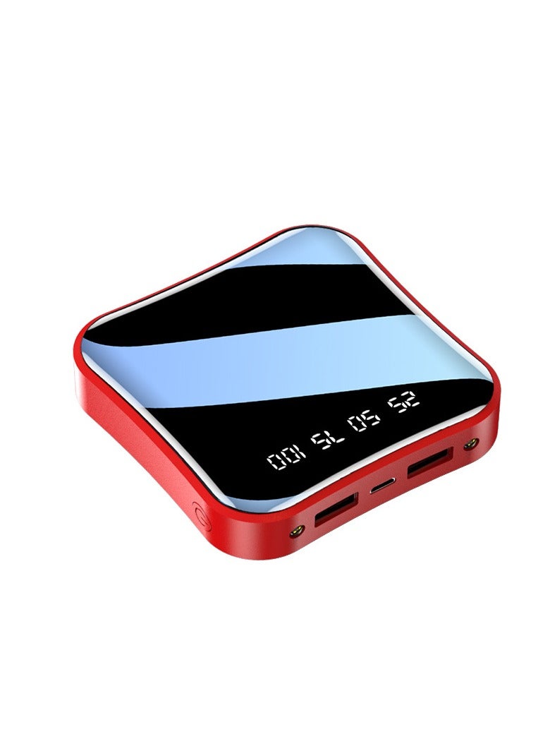 New mini portable power bank 10000 mAh large capacity ultra-thin LCD mirror digital display mobile power supply (charming red)