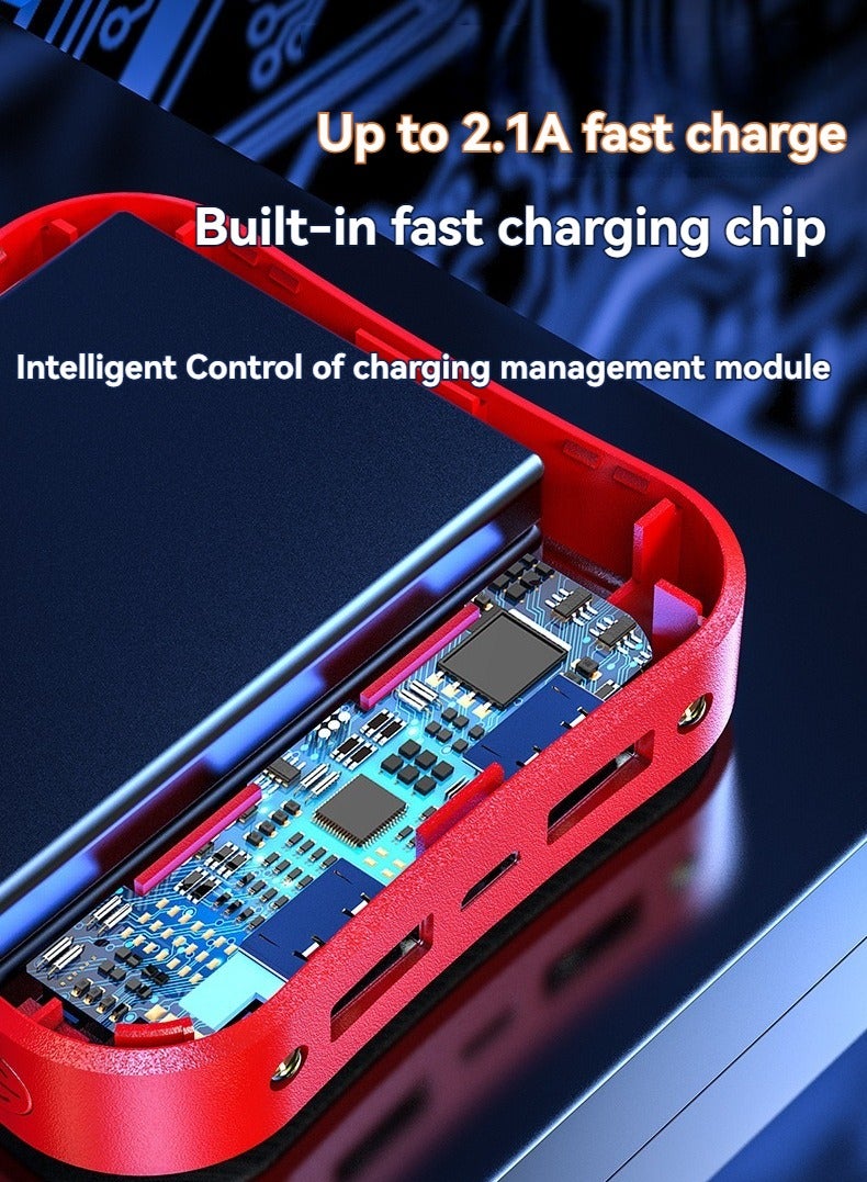 New mini portable power bank 10000 mAh large capacity ultra-thin LCD mirror digital display mobile power supply (charming red)