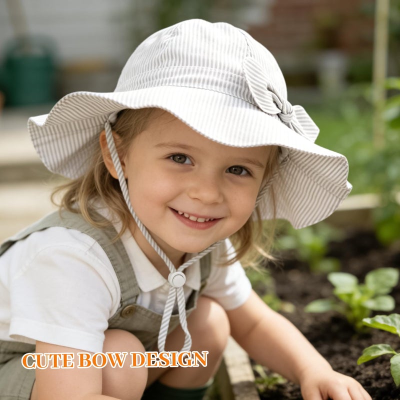 Weradau Baby Girl Sun Hat Summer Foldable Beach Hats with UPF50+ Sun Protection Wide Brim Toddler Bucket Hat Cap 6-24Months - Image 2