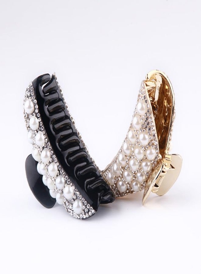 Beaupretty Pearl Rhinestone Hair Claw Clips for Women, Jaw Clips with Pearl Banana Clamps Clincher Banana Hair Grip Hold Ponytail Claw Clamp for Women 4pcs - Image 5