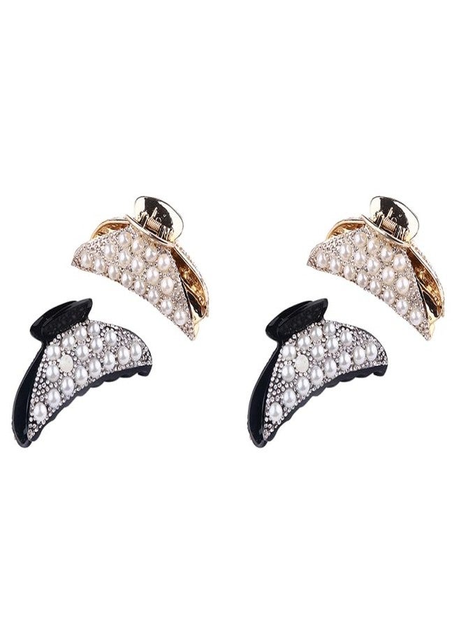 Beaupretty Pearl Rhinestone Hair Claw Clips for Women, Jaw Clips with Pearl Banana Clamps Clincher Banana Hair Grip Hold Ponytail Claw Clamp for Women 4pcs - Image 1