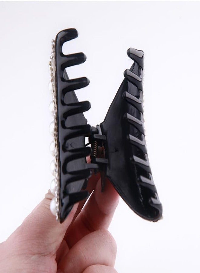 Beaupretty Pearl Rhinestone Hair Claw Clips for Women, Jaw Clips with Pearl Banana Clamps Clincher Banana Hair Grip Hold Ponytail Claw Clamp for Women 4pcs - Image 4