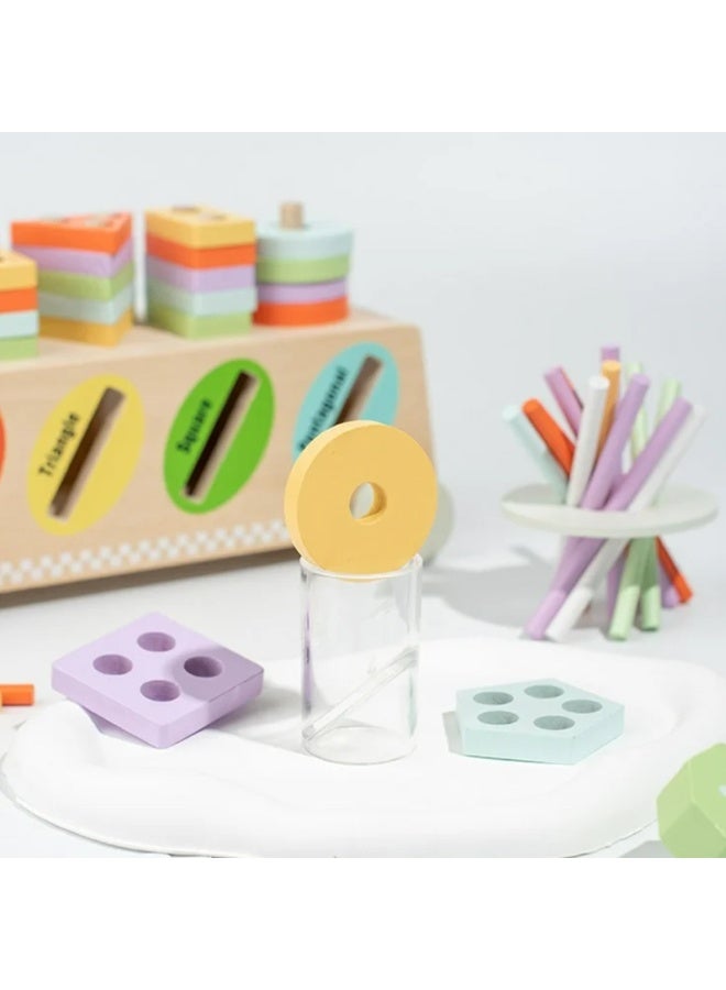 Factory Price Montessori Multifunctional Wooden Shape Sorter With Color Sticks - Image 5