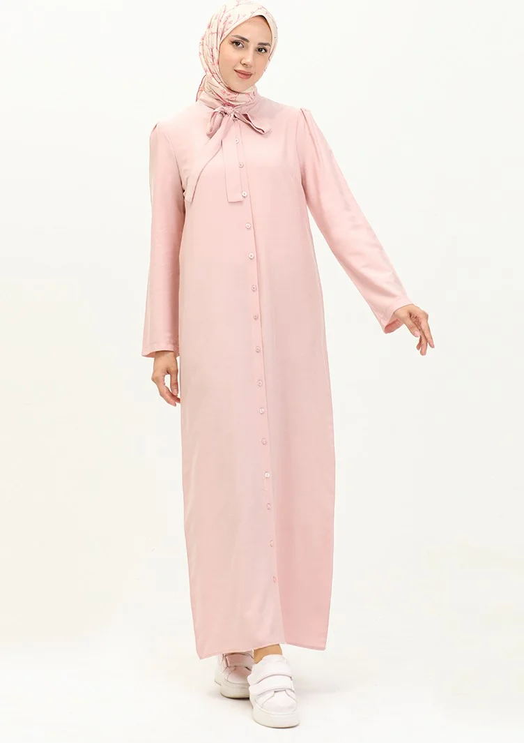Sefa Merve Tie Collar Buttoned Dress 5111-07 Pink